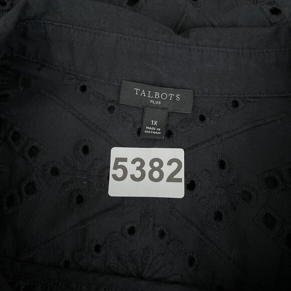 Talbots Top Women 1X Black Eyelet Lace Embroidered Long Sleeve Button Up - Picture 7 of 10